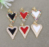 10pcs Red Enamel Heart Pendant with CZ - Jewelry Making