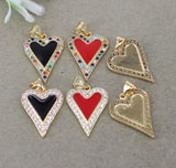 10pcs Red Enamel Heart Pendant with CZ - Jewelry Making