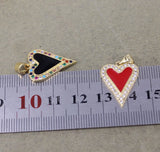 10pcs Red Enamel Heart Pendant with CZ - Jewelry Making