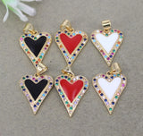10pcs Red Enamel Heart Pendant with CZ - Jewelry Making