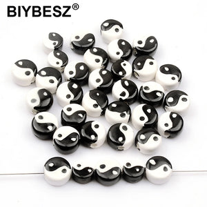 10pcs Tai Chi Ceramic Beads For Jewelry Making 8/10mm Porcelain Spacer Beads