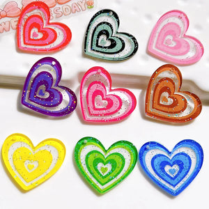 10pcs Bling Love Acrylic Earring Charms Hearts Keychain Pendant