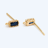 10pcs CZ Rectangle Stud Earrings, 18K Plated Ear Posts, Geometric Findings