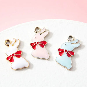 10pcs Bowknot Rabbit Pendant DIY Bracelet Earring Charms Jewelry Accessories