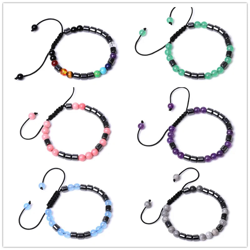 10pcs Braided Hematite Chakra Stone Bead Bracelet Strand Women Jewelry