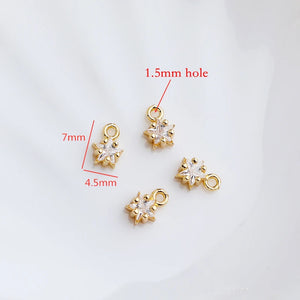 10pcs Brass 14k Plated 7*4.5mm Zircon Star Charms