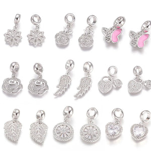 10pcs Brass Crystal CZ European Dangle Charms Beads Pendants Flower for Jewelry