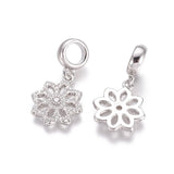 10pcs Brass Crystal CZ European Dangle Charms Beads Pendants Flower for Jewelry