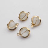 10pcs Brass Earring Charms 10mm Cat Eye Opal Stone Beads Charms