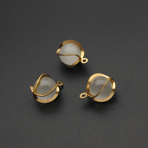 10pcs Brass Earring Charms 10mm Cat Eye Opal Stone Beads Charms