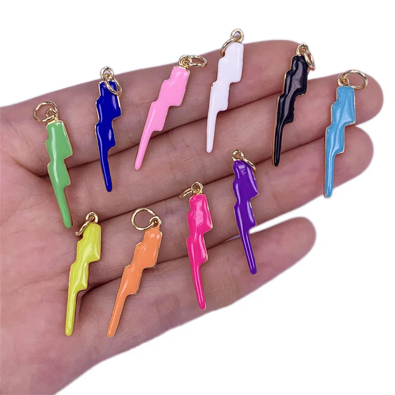 10pcs Brass Lighting Bolt Pendants Charms With Enamel 7x29mm for Jewelry Making