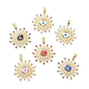 10pcs Brass CZ Pave Sun Eye Heart Enamel Pendant DIY Necklace Decor