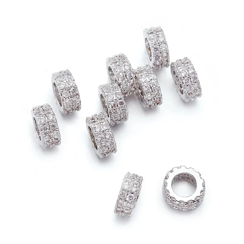 10pcs Brass CZ Beads Flat Round Spacer for Jewelry Making DIY 7.5x3mm