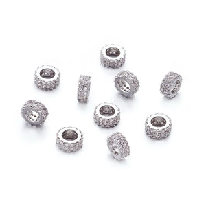10pcs Brass CZ Beads Flat Round Spacer for Jewelry Making DIY 7.5x3mm