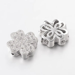 10pcs Brass Micro Pave CZ Beads for Jewelry Making Clover 10x10x4mm