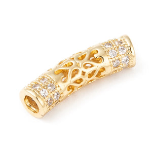 10pcs Brass CZ Curve Tube Beads - Jewelry Making Supplies