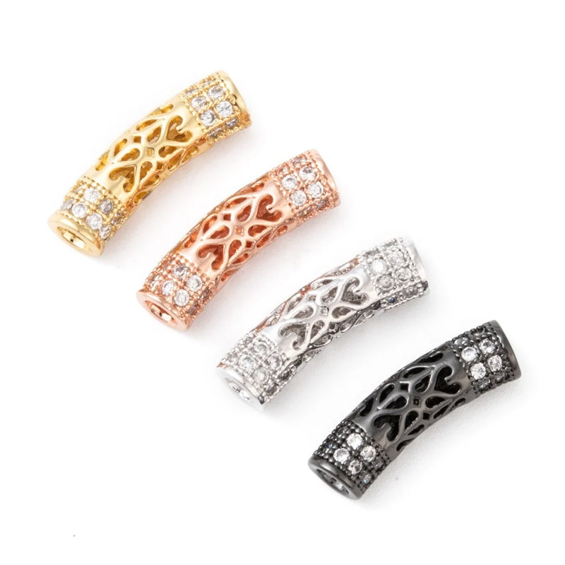 10pcs Brass CZ Curve Tube Beads - Jewelry Making Supplies