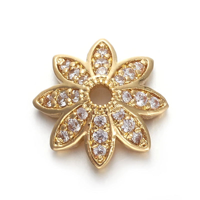 10pcs Brass CZ Flower Bead Cap 12x12x4mm DIY Jewelry Making
