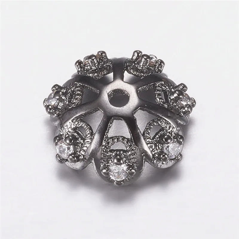 10pcs Brass CZ Flower Bead Caps for Jewelry Making 12x4mm