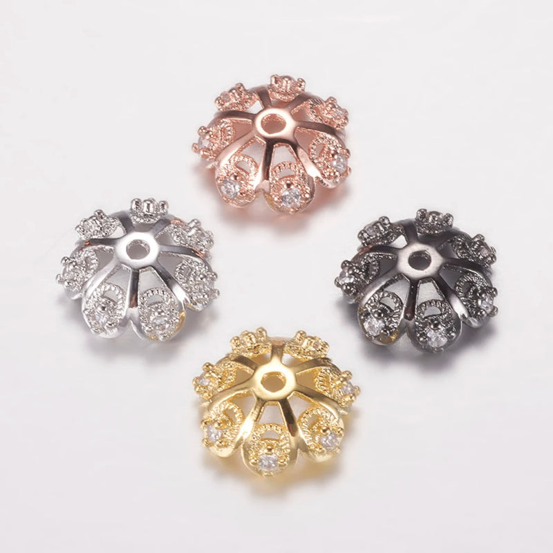 10pcs Brass CZ Multi-Petal Bead Cap Jewelry Findings 12x4mm