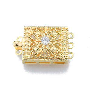 10pcs Brass Pave CZ Box Clasps 3-Strand Multi-Strand 6-Hole for DIY Jewelry