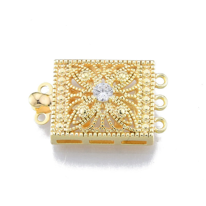 10pcs Brass Pave CZ Box Clasps 3-Strand Multi-Strand 6-Hole for DIY Jewelry