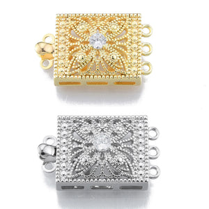 10pcs Brass Pave CZ Box Clasps 3-Strand Multi-Strand 6-Hole for DIY Jewelry