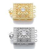 10pcs Brass Pave CZ Box Clasps 3-Strand Multi-Strand 6-Hole for DIY Jewelry