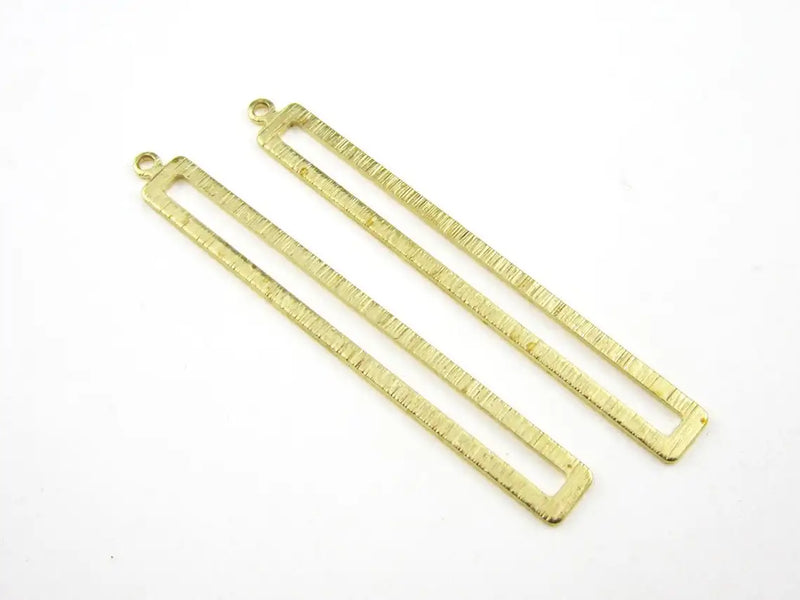 10pcs Long Rectangle Brass Earring Charms, Textured Geometric Pendant - R1443