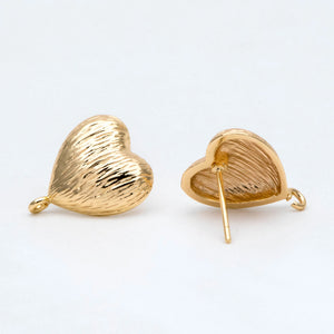 10pcs Brushed Heart Ear Posts Plated Brass Earring Studs