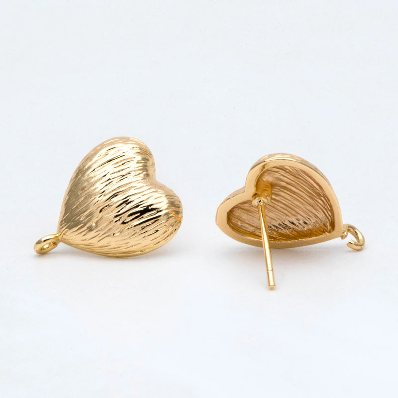 10pcs Brushed Heart Ear Posts Plated Brass Earring Studs