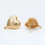 10pcs Brushed Heart Ear Posts Plated Brass Earring Studs