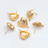 10pcs Brushed Heart Ear Posts Plated Brass Earring Studs
