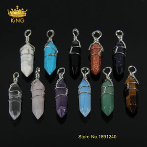 10pcs Assorted Natural Stone Wire Wrapped Point Pendants