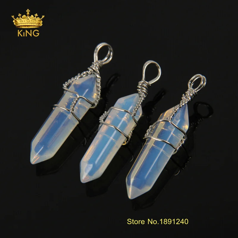 10pcs Assorted Natural Stone Wire Wrapped Point Pendants