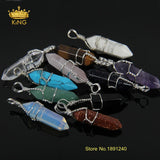 10pcs Assorted Natural Stone Wire Wrapped Point Pendants