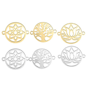 10pcs Stainless Steel Lotus Tree Of Life Charms for DIY Jewelry Making
