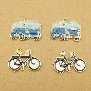10pcs Bus/Bicycle Enamel Charm Jewelry Making Earring/Pendant DIY Accessories