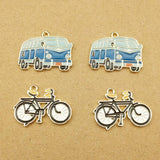 10pcs Bus/Bicycle Enamel Charm Jewelry Making Earring/Pendant DIY Accessories