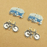 10pcs Bus/Bicycle Enamel Charm Jewelry Making Earring/Pendant DIY Accessories