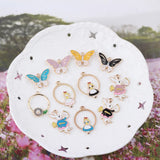 10pcs Butterfly Alice Girl Rabbit Charms Bracelets Making Drop Oil Metal Enamel
