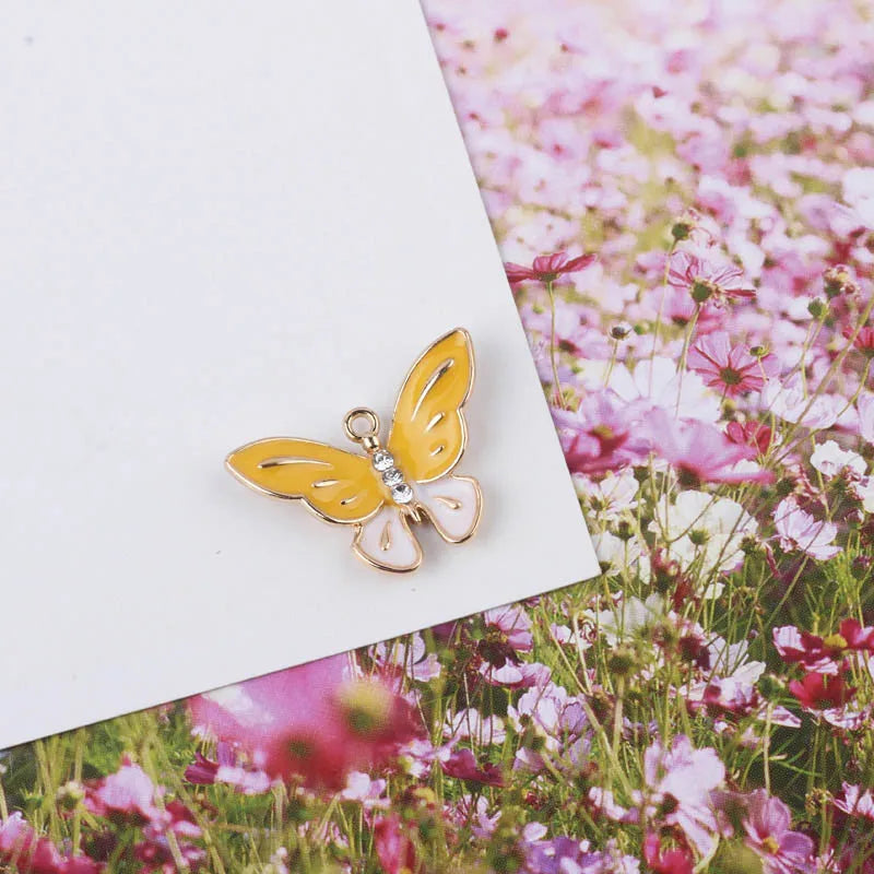 10pcs Butterfly Alice Girl Rabbit Charms Bracelets Making Drop Oil Metal Enamel