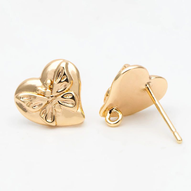 10pcs Butterfly Heart Earring, Plated Brass Stud Earrings for DIY