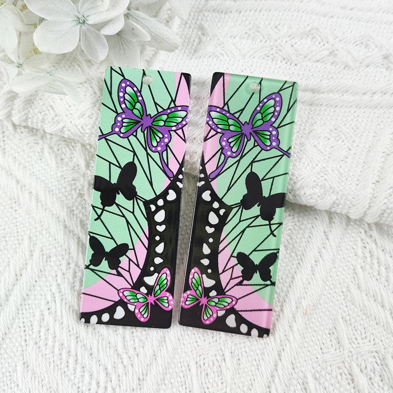 10pcs Butterfly Sea Wave Acrylic Charms Rectangle Pendant DIY Jewelry Making