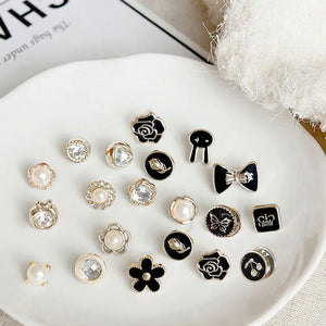 10pcs Button Brooch Set Pearl Rhinestones Pin Coat Clothes Accessories Gift