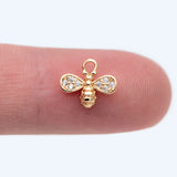 10pcs CZ Paved Bee Charm 10x8mm, 18K Plated Brass
