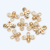 10pcs CZ Paved Bee Charm 10x8mm, 18K Plated Brass