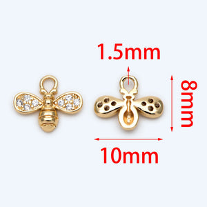 10pcs CZ Paved Bee Charm 10x8mm, 18K Plated Brass