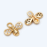 10pcs CZ Paved Bee Charm 10x8mm, 18K Plated Brass