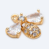 10pcs CZ Paved Bee Charm 13x14mm, 18K Plated Brass, Jewelry Making